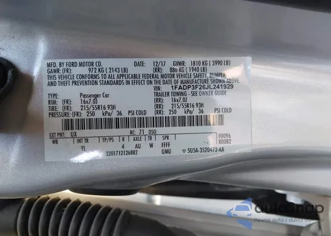 2018 Ford Focus Se from USA, damaged, VIN 1FADP3F26JL241929